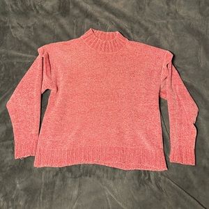 Super Soft Pink Chenille Sweater with Ruffle Detail - ee.some - Size Large